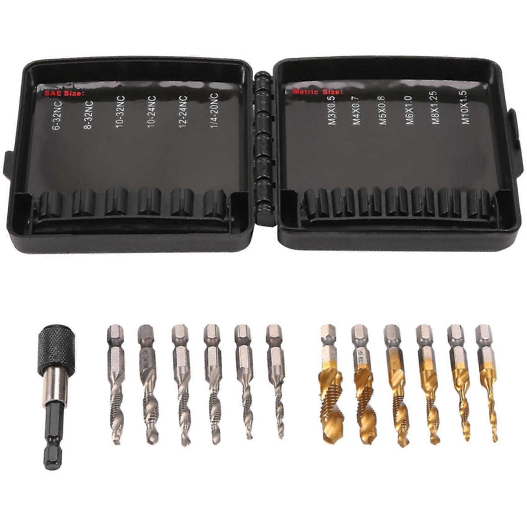 Combination Drill Tap Bits Set 3-in-1 Hss Metric Sae Kit For Screw Thread Drilling Tapping Deburr
