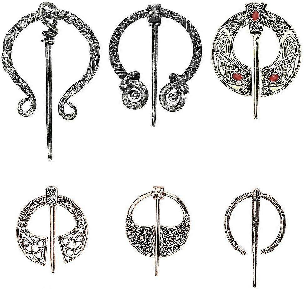 6個ヴィンテージバイキングブローチ中世のマントピンアンティークスライバーローズゴールドスカーフショールバックルクラスプピン亜鉛合金ペナルブローチ衣類用ジュエル