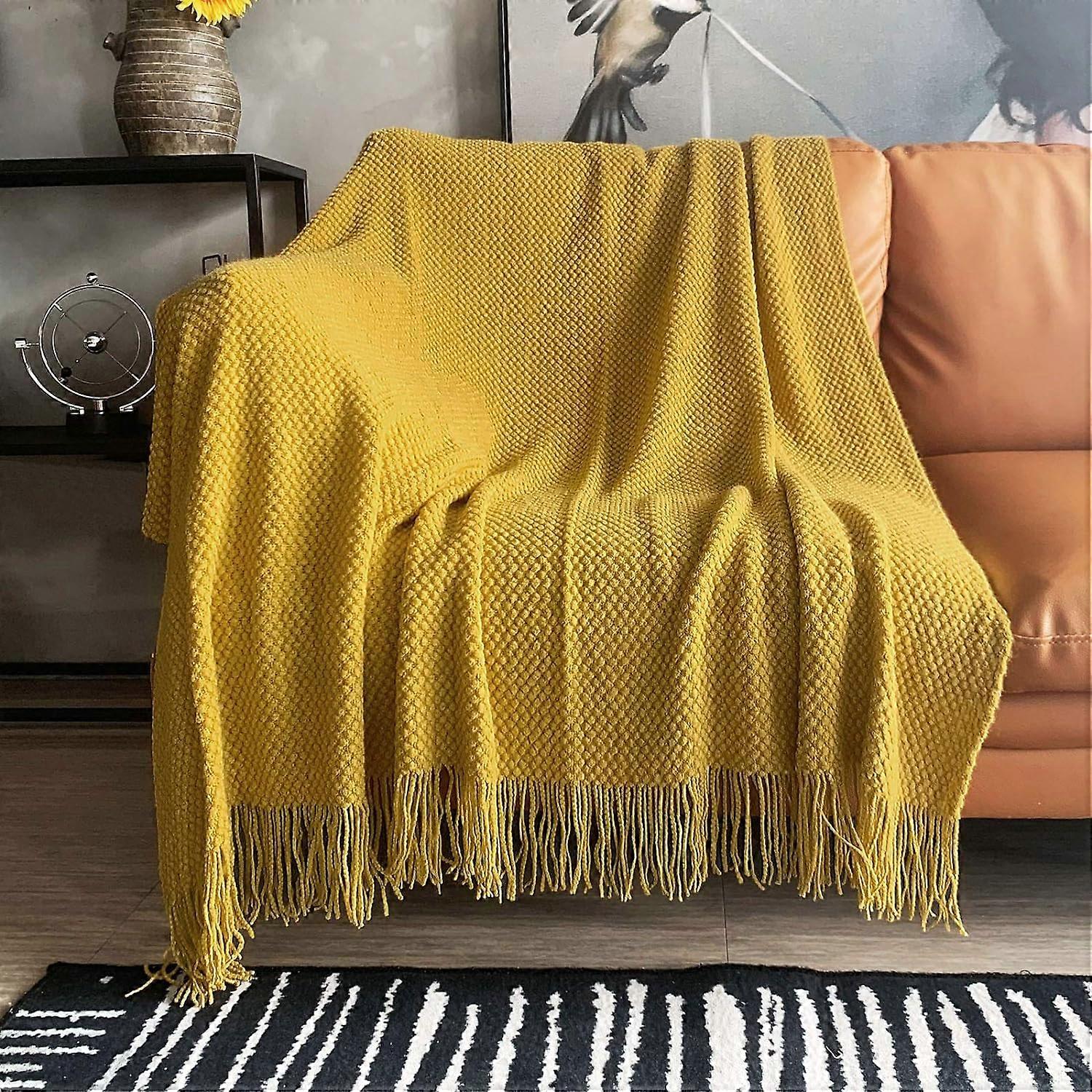 Knitted Throw Blanket with Tassels Bubble Textured Lightweight Throws for Couch Cover Home Decor (Cream, 60x80)