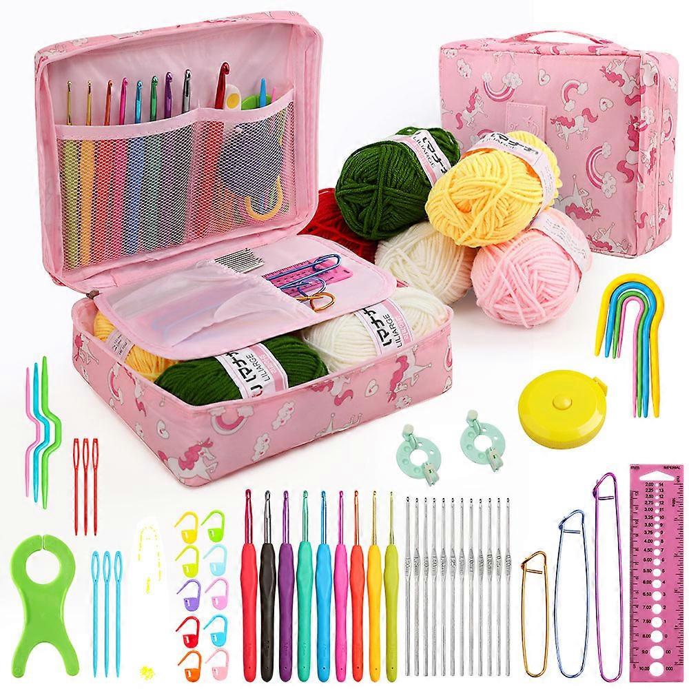 59 Pack Ergonomic Crochet Hook Set 5 Rolls Yarn Knitting Needles Kit For Starters