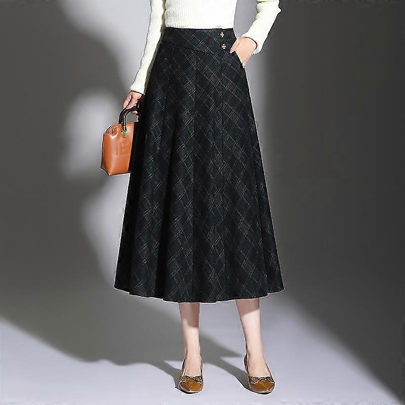 Gingham Long Plaid Skirt 5xl Elegant Plaid A-line Long Skirt Women