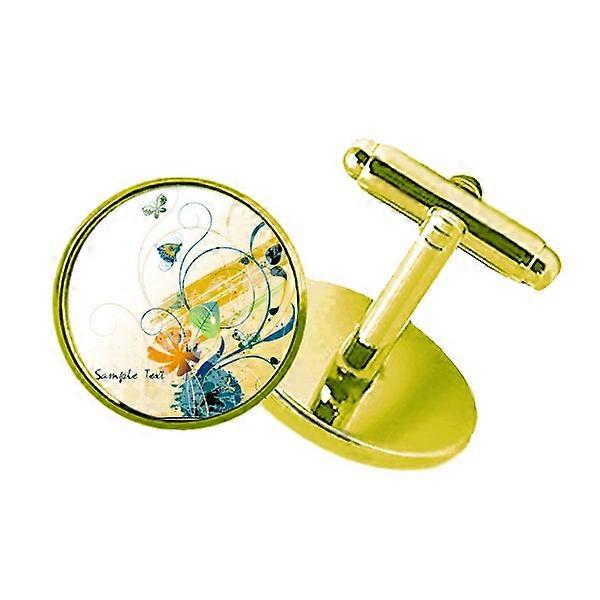 エレガントな蝶の田舎の花がちりばめられたビジネスメタルカフリンクスゴールデン