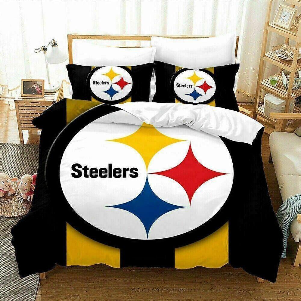 a1195 ملاءات سرير شعار فريق كرة القدم بيتسبرغ ستيلرز لحاف لحاف مجموعة منسوجات منزليةمجموعة مفروشات من 3 قطع (1 غطاء لحاف + 2 وسادة) Tm119