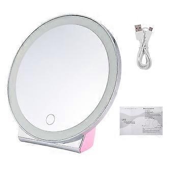 Portable Natural Light Dimmable Desktop Cosmetic Makeup Mirror USB Charging LED Lamp (Pink)