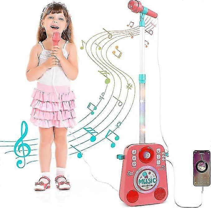 آلة كاريوكي جديدة للأطفال مع 2 ميكروفونات قابلة للتعديل حامل وامض أضواء المسرح المحمولة كاريوكي المتكلم