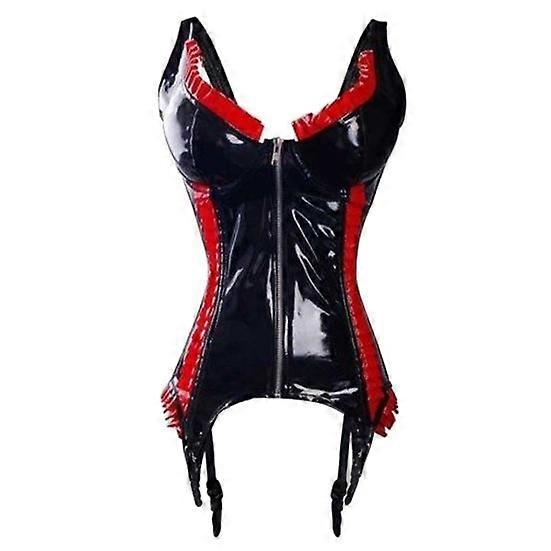 Lace Lingerie Sexy Hot Erotic Ruffled Faux Babydoll Sleepwear Leather Waist Trainer Lace Up Zipper Corset Shapewear