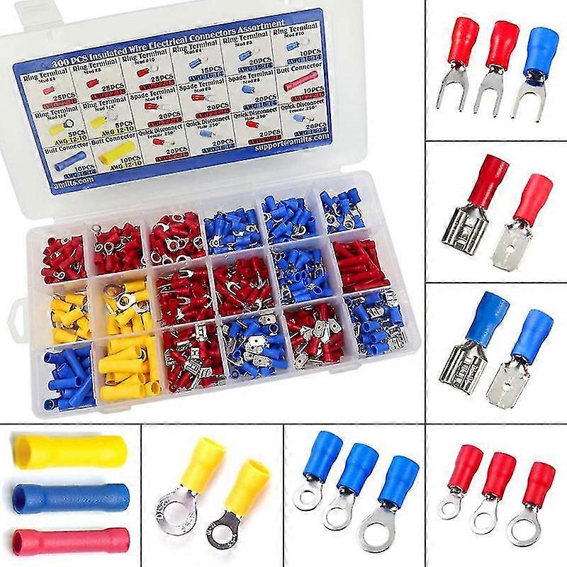 300 Set Crimp Electrical Connectors Crimp Terminal Connector Assortment Kits Wire Terminal Connectors