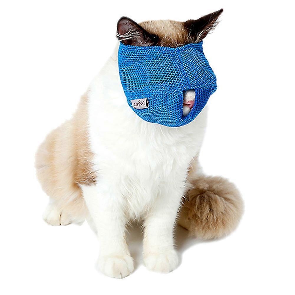 Multi-functional Cat Muzzle Breathable Mesh Pet Grooming Anti Biting Mask(Blue S)