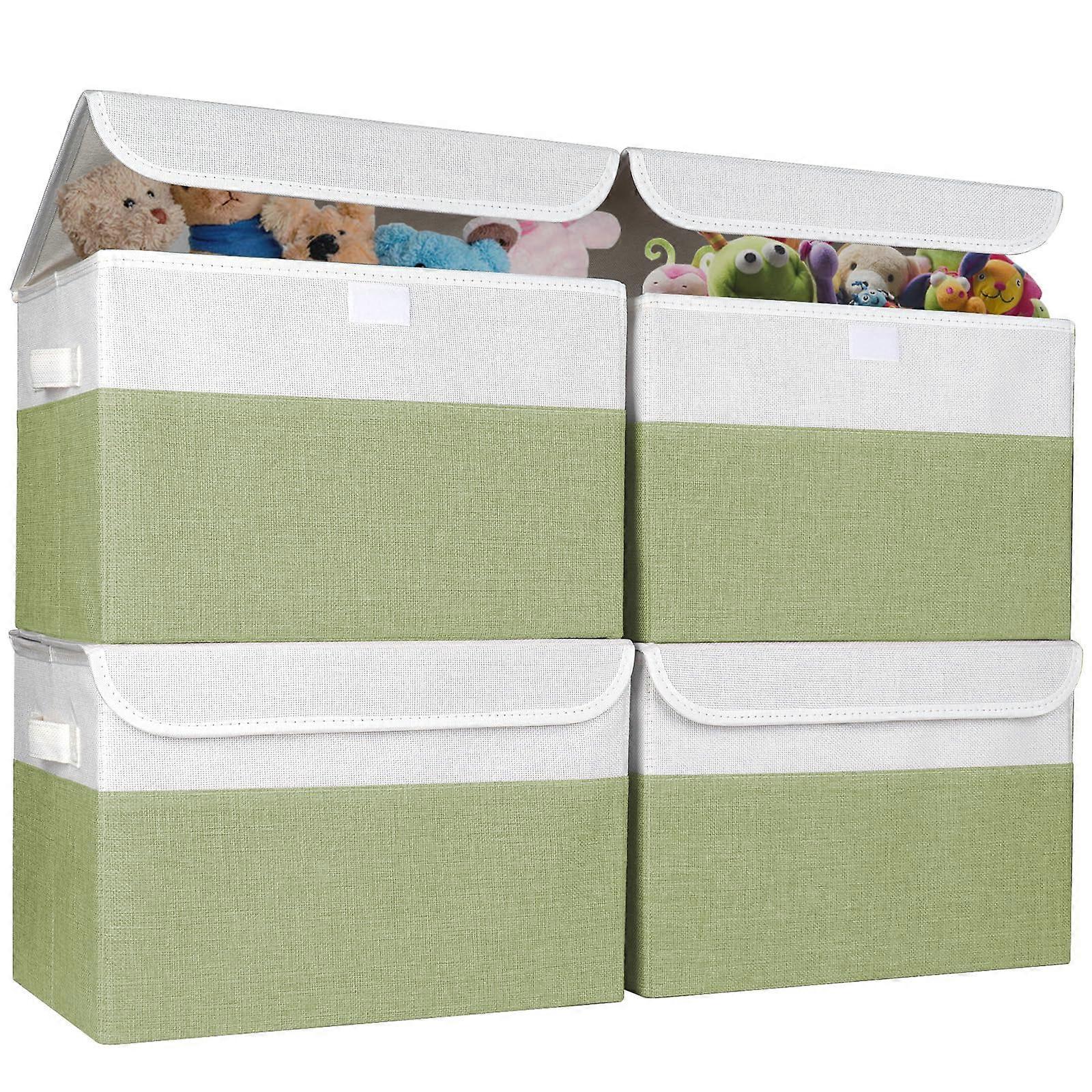 4-Pack Large Linen Foldable Storage Baskets, 14.6 x 9.5 x 9.5