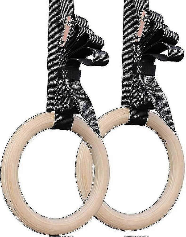 Wood Gymnastic Rings With Adjustable Straps For Cross-training Workouts Gymnastics And Conditioning