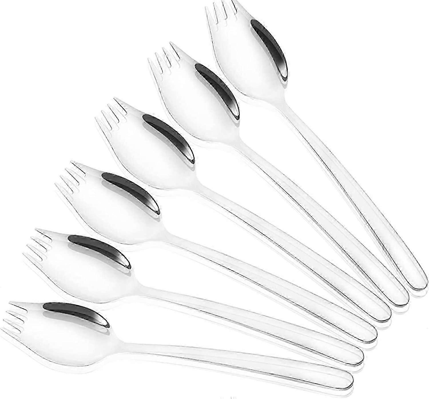 6 Pezzi 304 Cucchiai Spork In Acciaio Inossidabile, Set Di Forchette Buffet, Cucchiai Da Dessert E Insalata (Argento)