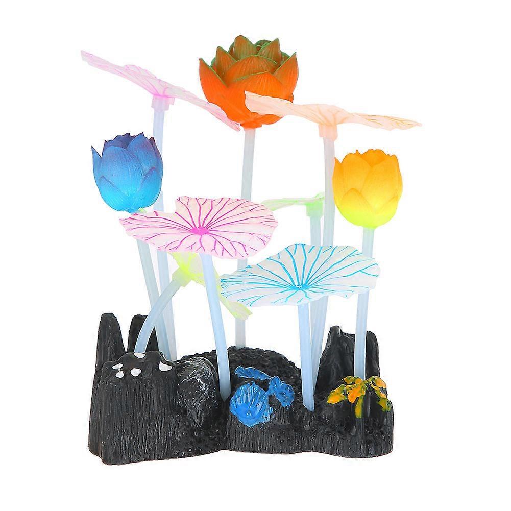 Aquarium Artificial Luminous Water Plant Grass Decoration for Fish Tanks, 6 Lotus Leaves & 3 Lotus Flowers, Colorful Aquatic Ornament