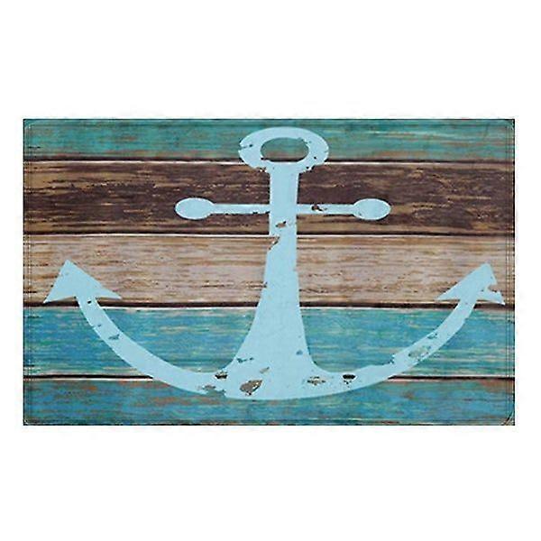 Rectangular Polyester Bathroom Floor Mat 50x80 cm with Anchor Pattern, Non-Slip, Quick Dry, Soft and Durable