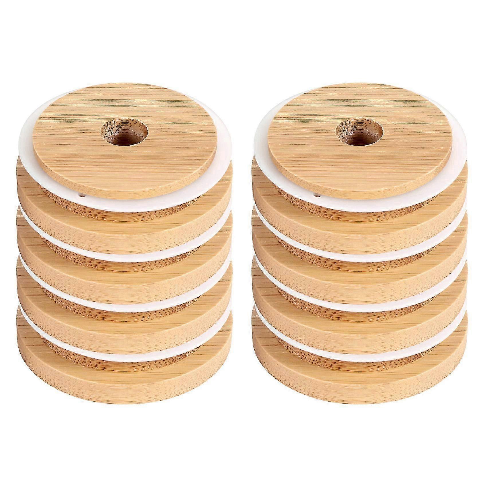 Reusable Bamboo Jar Lids 70MM Bamboo Jar Lids with Straw Hole for Wide Mouth Jar jn