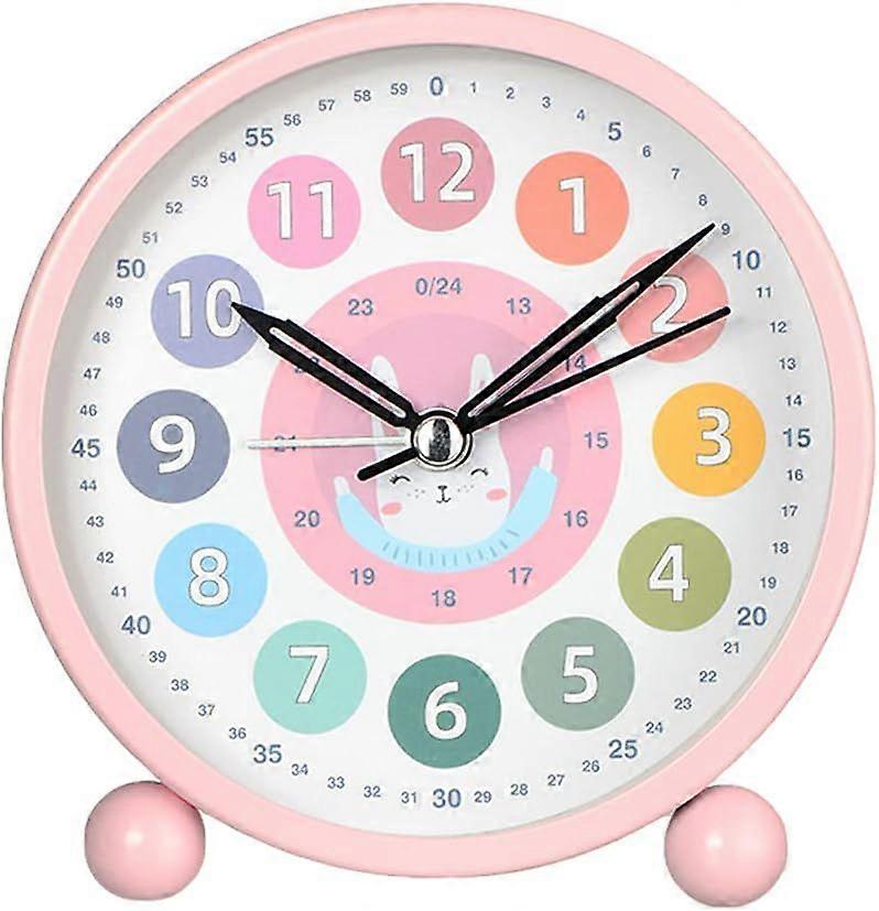 Kids Learning Alarm Clock ,Cute Table Clocks Battery Powered ,4 inch Analog Alarm Clock for Bedrooms (Pink)