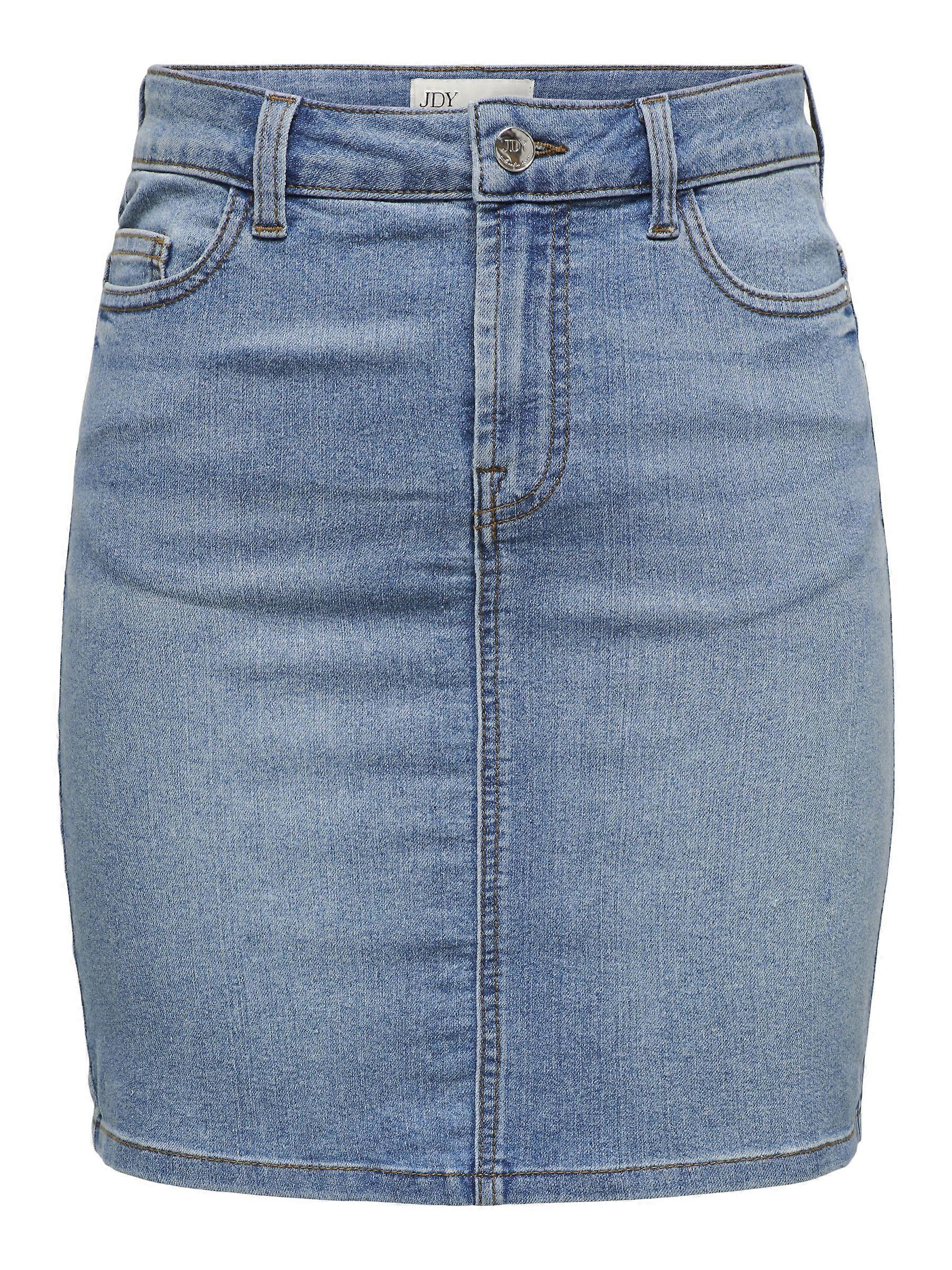JDY Women's Jeans Skirt with Button and Belt Loops, Classic, Casual