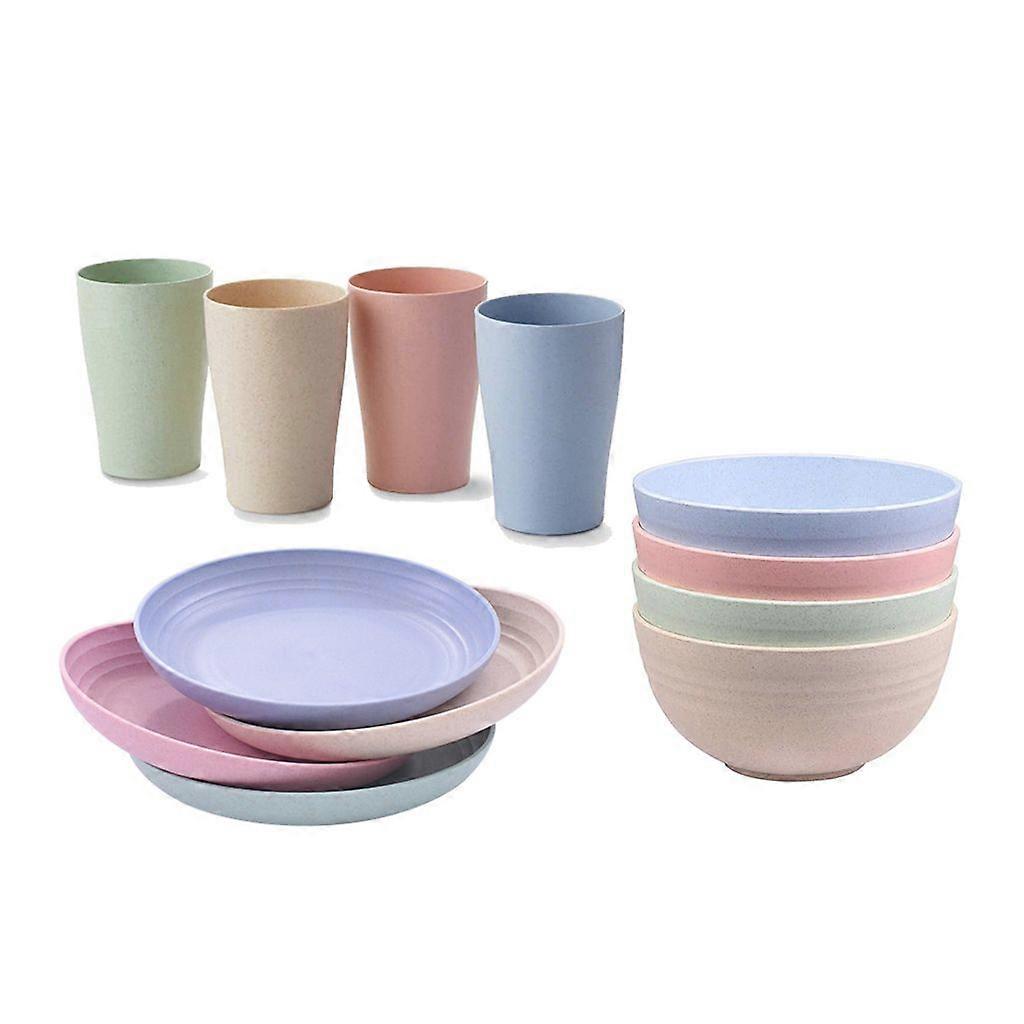 1セット麦わらプラスチック食器セットディナープレートボウルカップ電子レンジ安全
