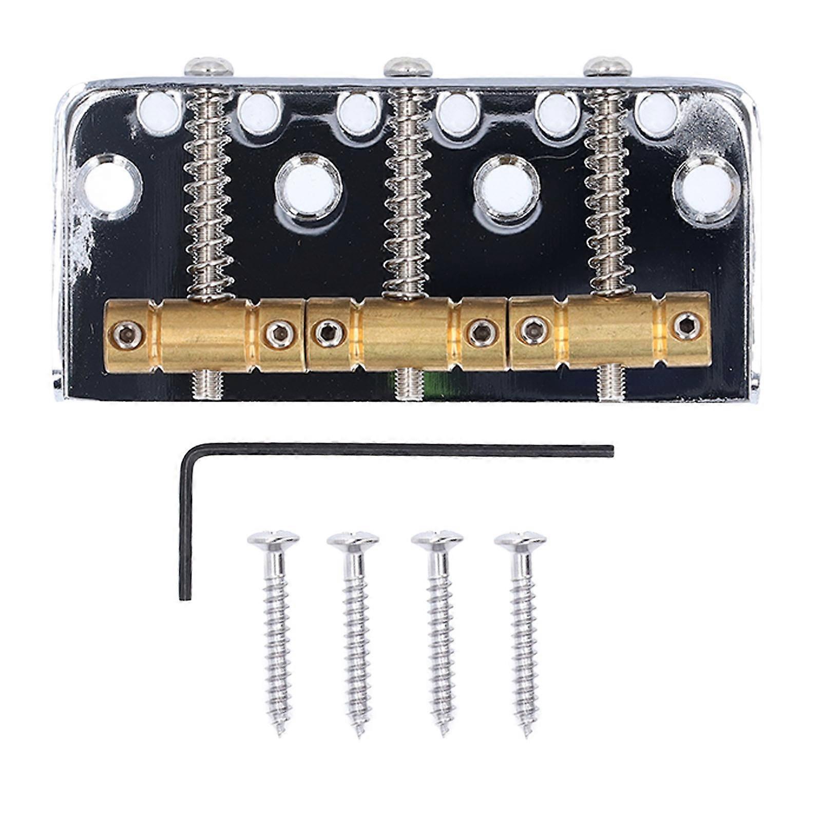 Electric Bass Bridge Tailpiece 4 String Fixed Saddle with Thickened Base Plate Hex Wrench