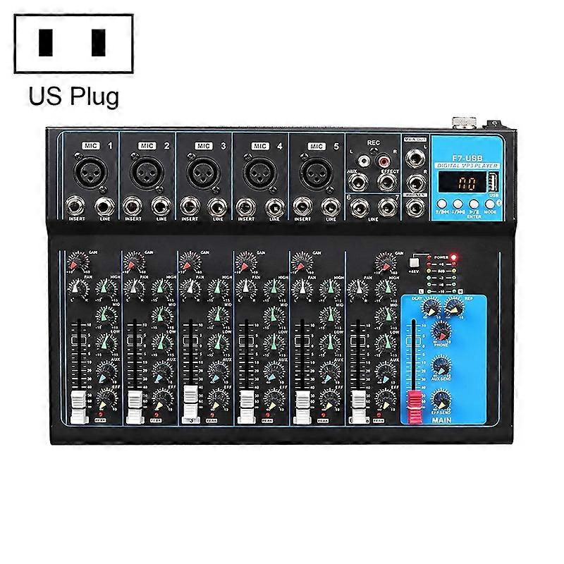 F7 Home 7-channel Bluetooth USB Reverb Mixer, US Plug(Black)
