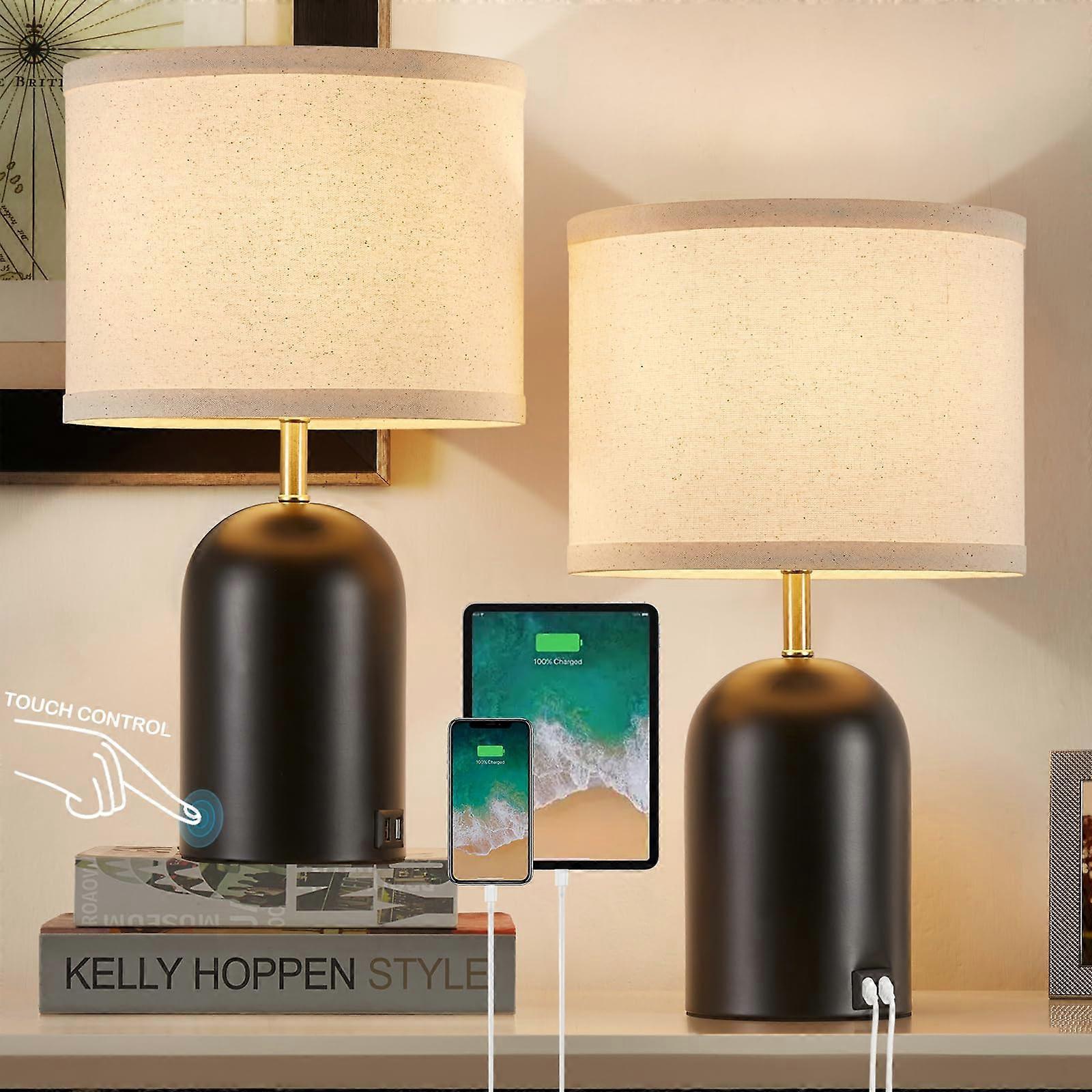 Touch Control Table Lamps Set of 2, Modern Bedside Lamp with 2 USB Ports, 3Way Dimmable