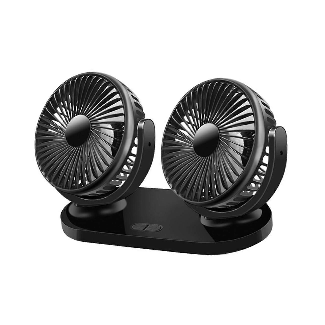 Double Headed Car Fan Adjustable Vehicle Cooling Fan for Truck and Car All Round Air Cooler with Dual Heads Black