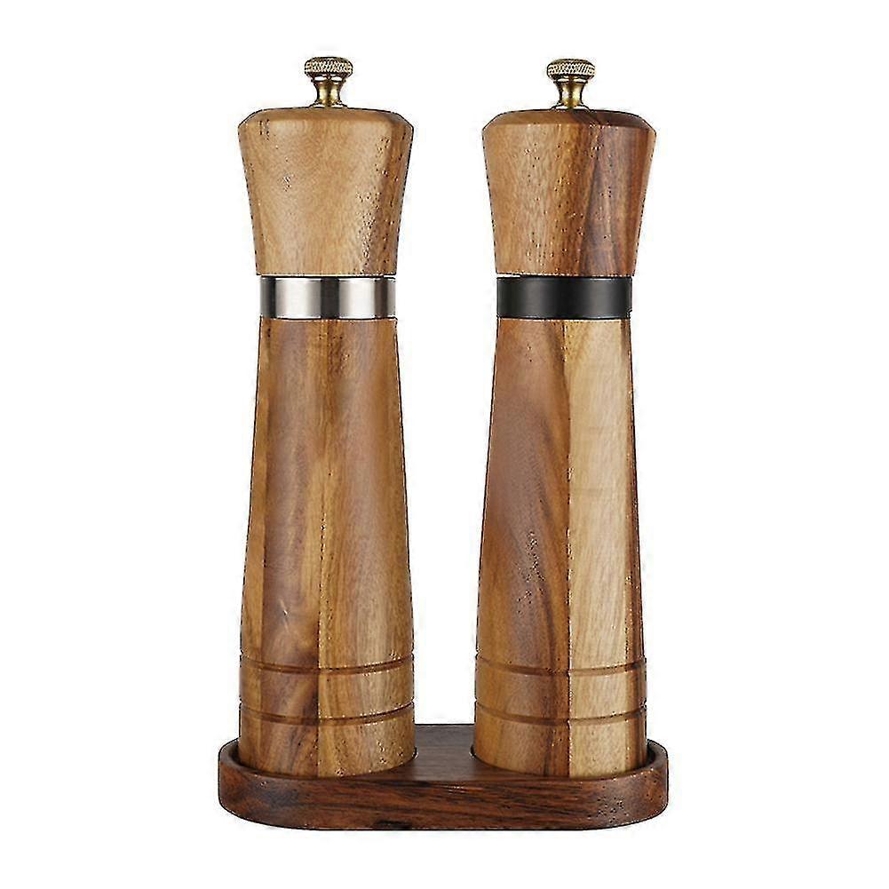 Wooden Salt Pepper Grinder Set Adjustable Ceramic Coarseness Refillable