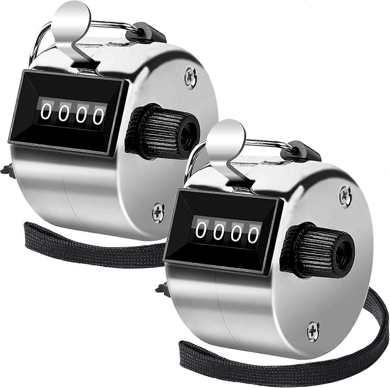 Pack of 2 Hand Counter 4-Digit Clicker Counter for Personal Counter Sports School (silver)