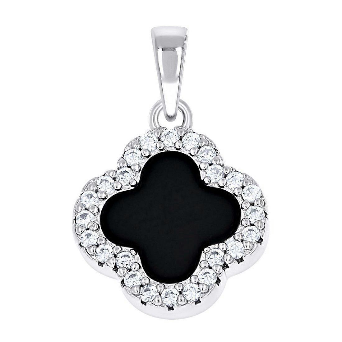 925 Sterling Silver Womens Cubic Zirconia Black Clover Good Luck Pendant Necklace 13mm-Pendant for Women