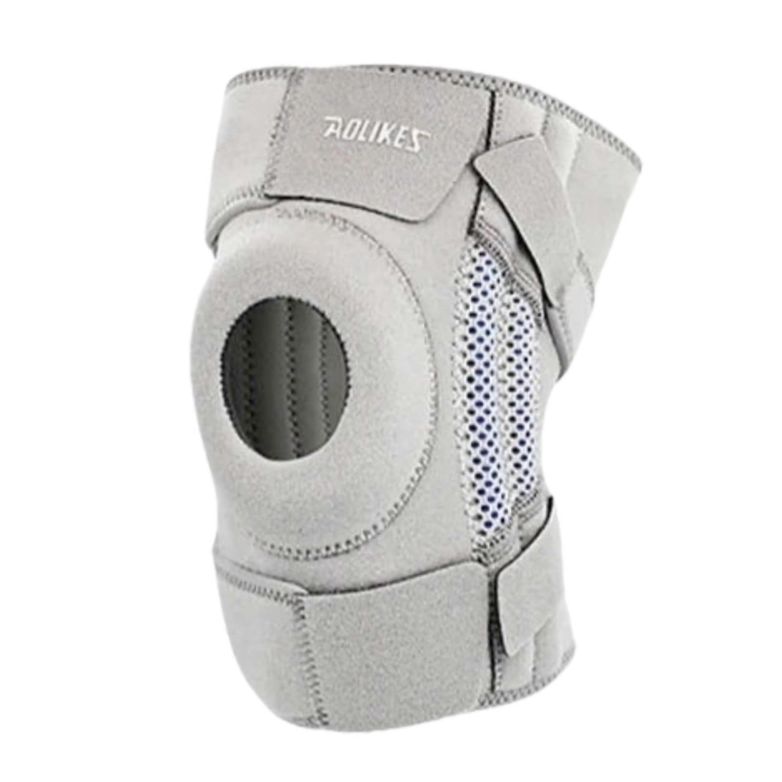 Knee Brace for Men Women, Adjustable with Side Stabilizers Patella Gel Pads, Pain Relief (Grey), Large
