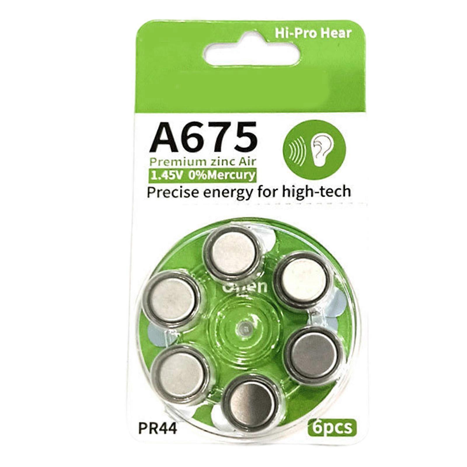 Pack Of 6 A675/PR44 Zinc Air Batteries A675 Battery For Hearing Aids With High Energy Density And Stable Voltages Output Multicolor