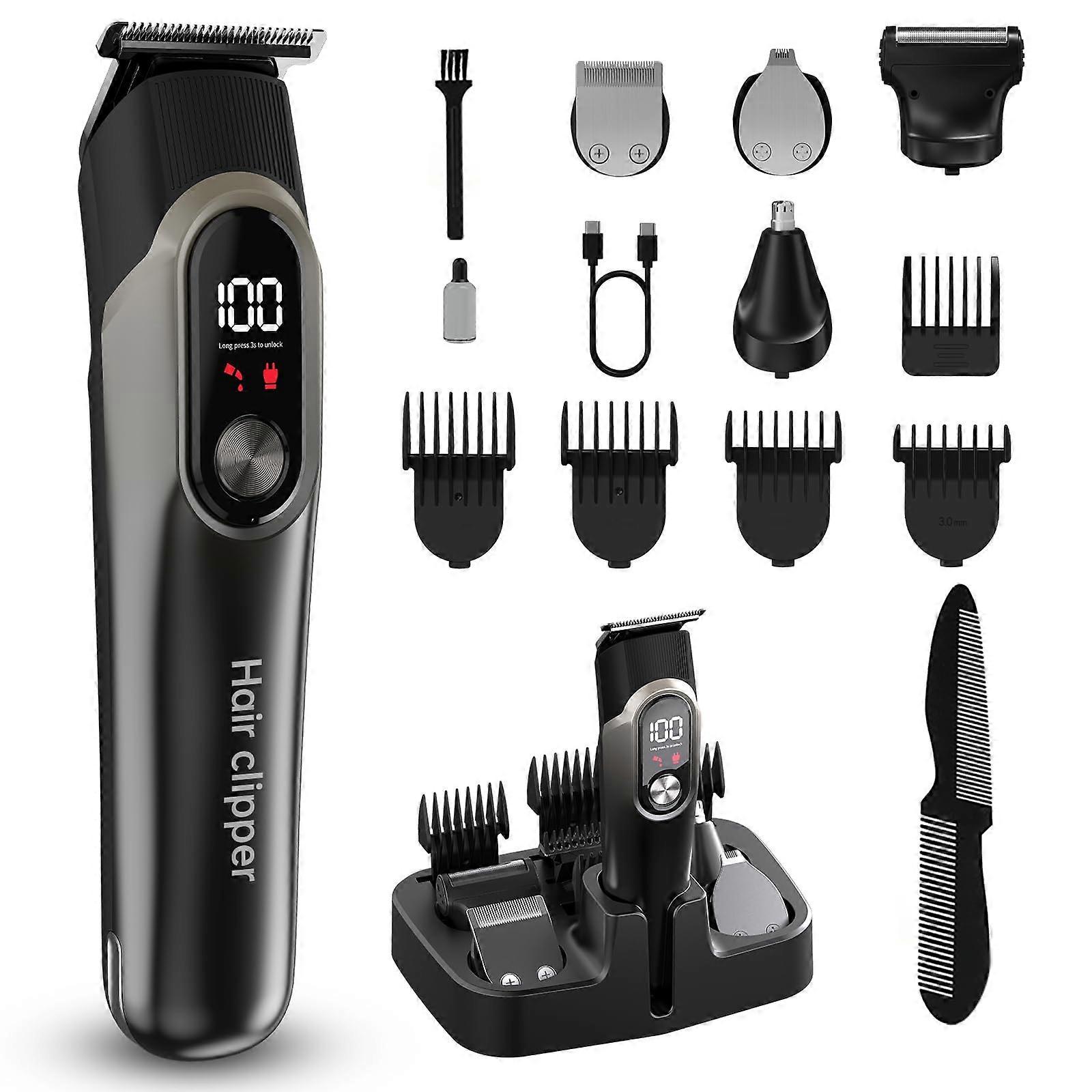 Hair Clippers for Men Professional 5 in 1 Cordless Beard Nose Ear Body Grooming Trimmer with Smart Charge Technology Gray