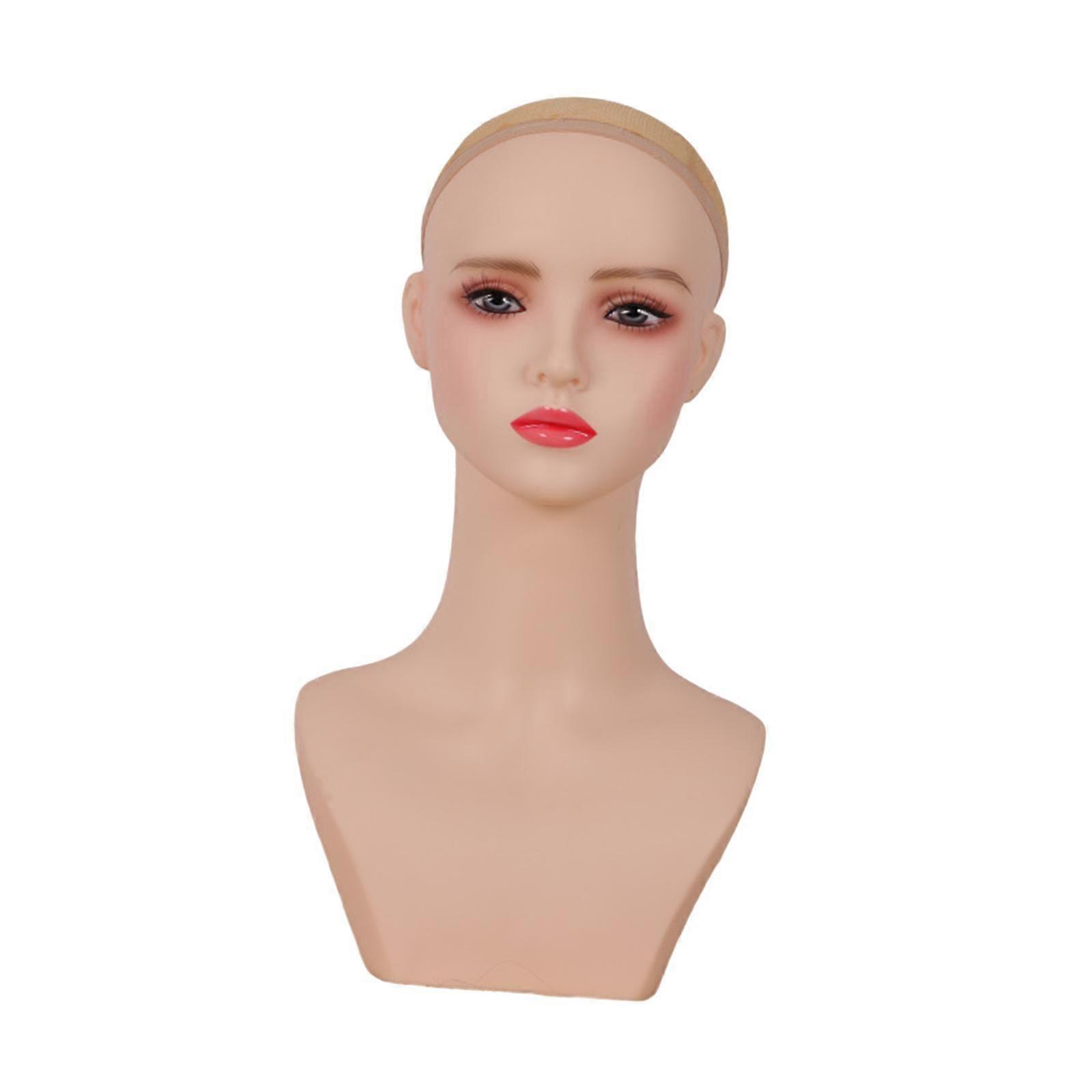 Realistic Mannequin Head Wig Head Stand with Makeup Stable Base with Shoulder