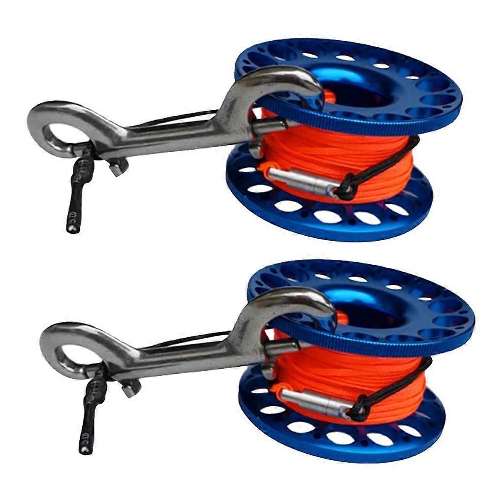 2x Scuba Diving Aluminum Alloy Finger Reel Spool 30m Line Bolt Snap Blue