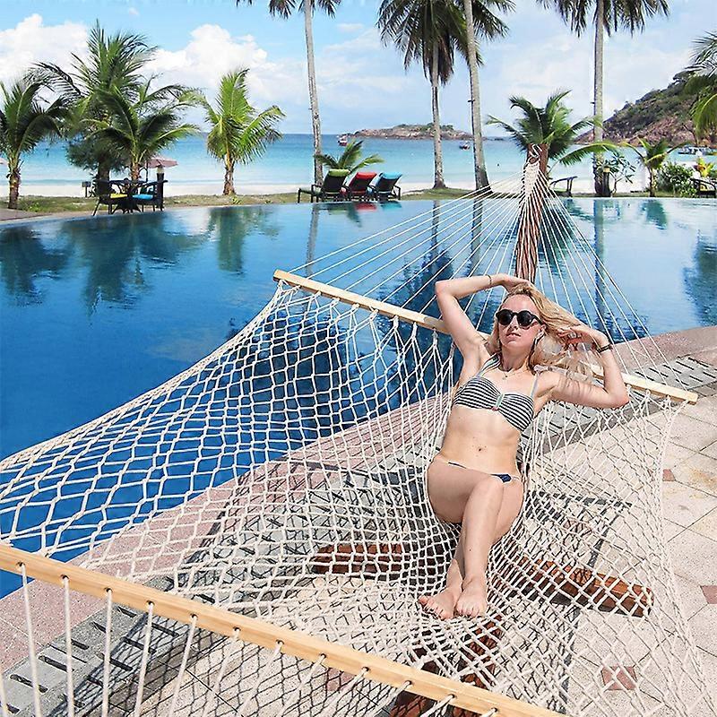 3.0*1m Double Rope Hammocks, Hand Woven Cotton Hammock with Spreader Bar