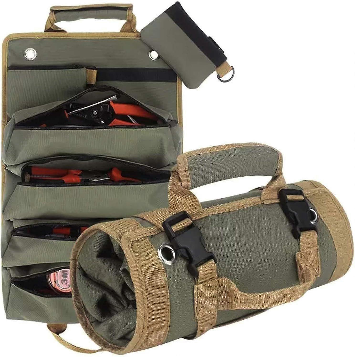 Roll-Up Tool Bag, Multi-Pocket Tool Storage Organizer, Pouch for Carpenters, Plumbers, Electricians and Mechanics (Green)