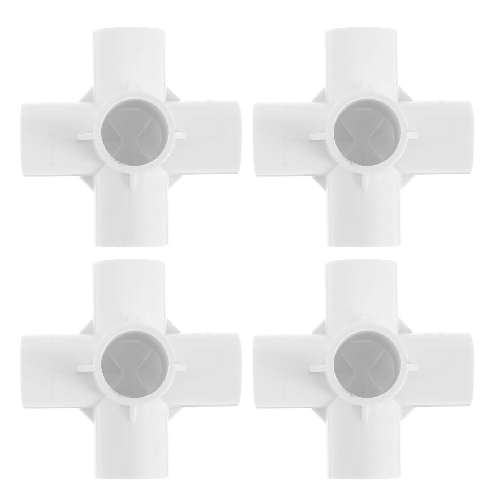 4pcs PVC Way Connector Fitting Adapter for Water Pipe, Durable UV Resistant PVC for Garden and DIY Projects, High Reliability with Glossy Surface