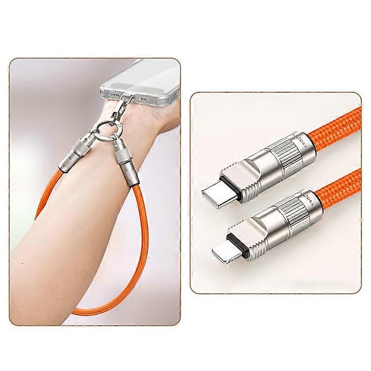 30cm Cell Phone Wrist Strap Fast Charging Data Cable with Type-C to L-Port Adapter Phone Lanyard