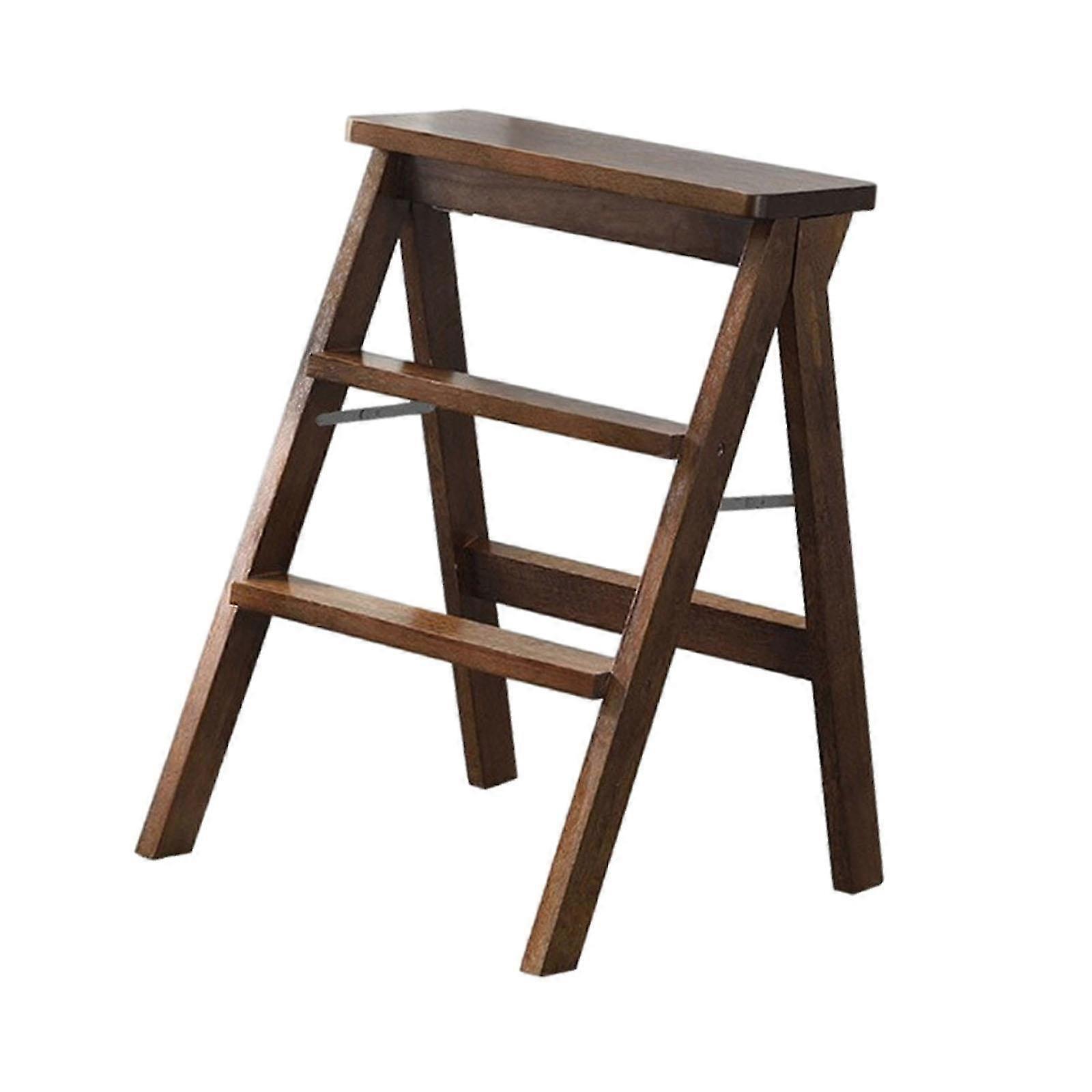 שרפרף צעד מתקפל מעץ מלא נייד לחנות מטבח משרד עץ כהה