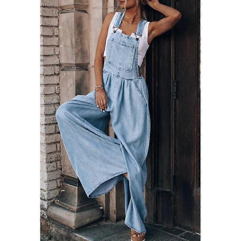 Women's Summer New Loose Side Pocket Sleeveless Denim Back Pants