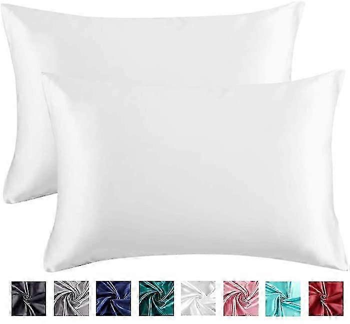 2pcs Queen Zijden Kussensloop voor Haar & Huid, Verkoelend Allergeenvrij Ademend Kussensloop - Wit (20x30")