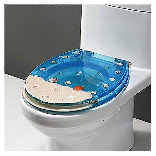 Toilettensitz mit Absenkautomatik aus Kunstharz, Ocean Series Art, 3D-Effekt mit Delfinen, Seesternen, Muscheln – T B Closed