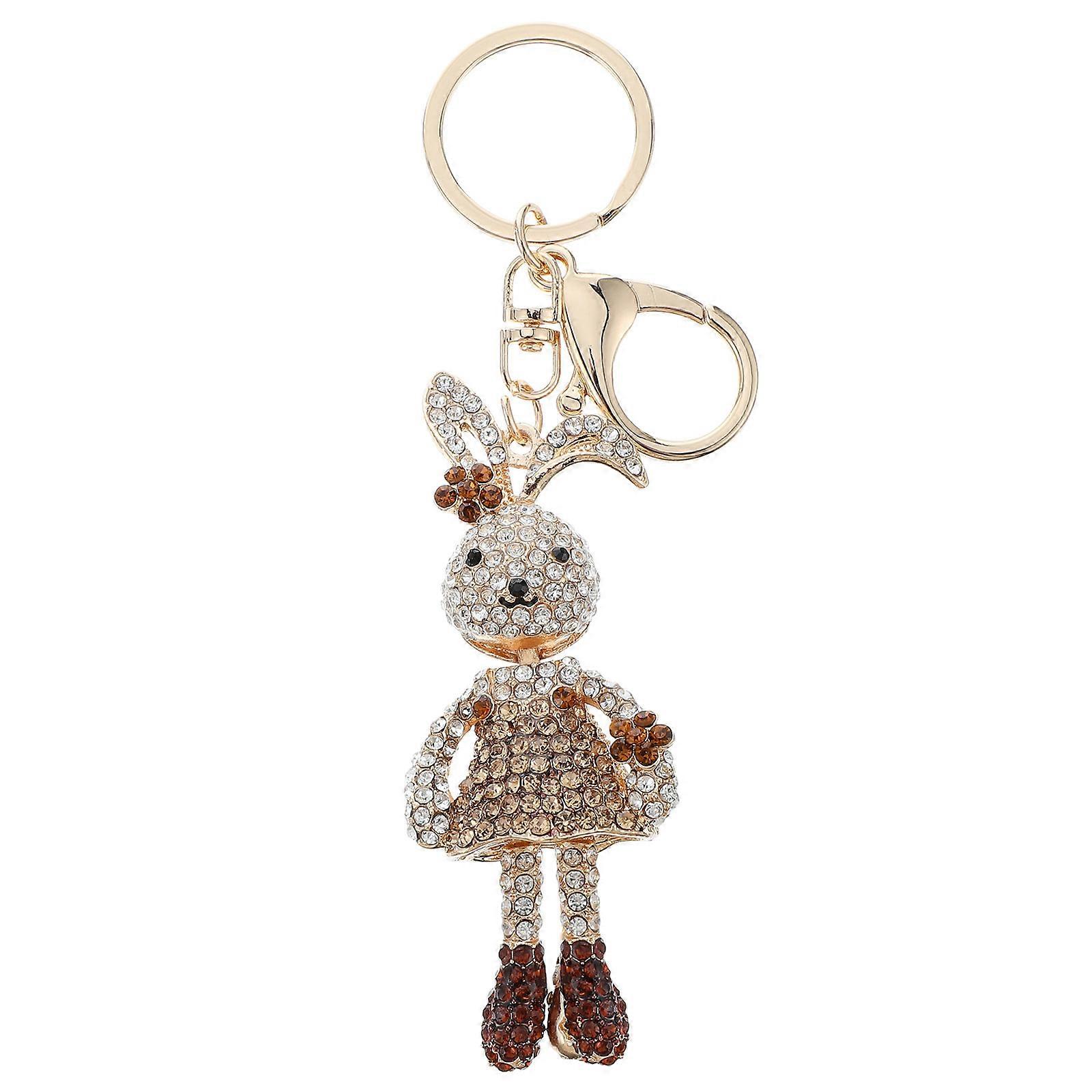 Cute Bunny Keychain Rabbit Shape Hanging Keyring Rhinestone Key Chain For Mobile Phones Children 1Set