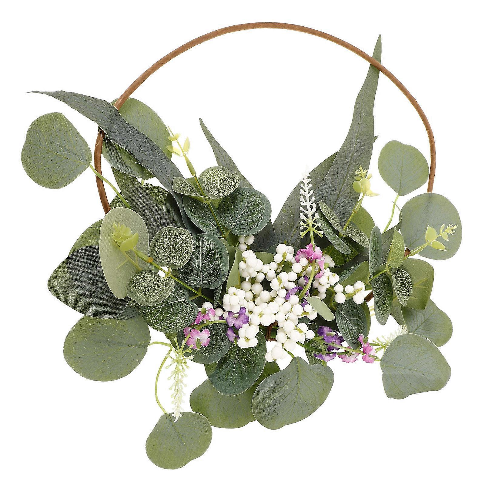 Spring Wreath Front Door Hanging Garland Faux Eucalyptus Wreath Fresh and Simple Style 1Pack