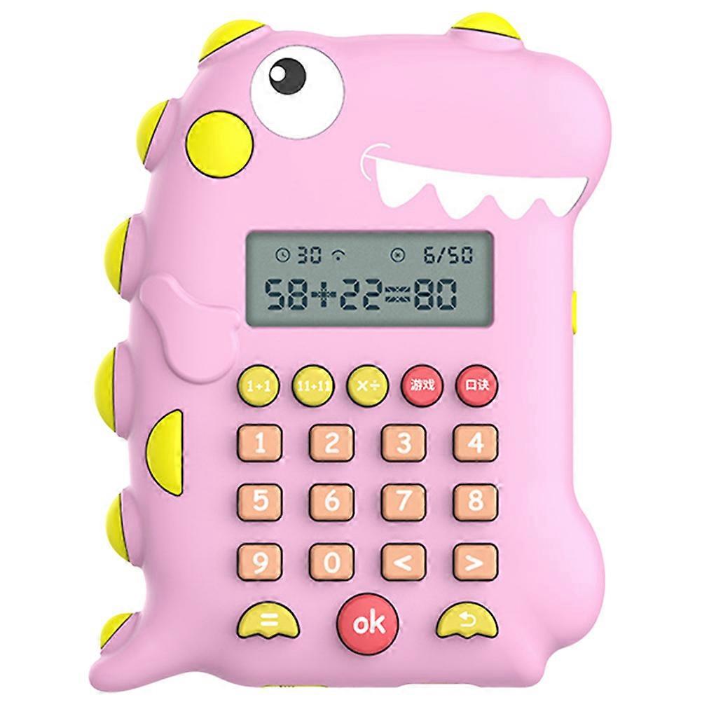 Pink Dinosaur Cartoon Educational Toy with Calculator for Math Learning Fun Addition, Subtraction, Multiplication, and Division Practice Game for