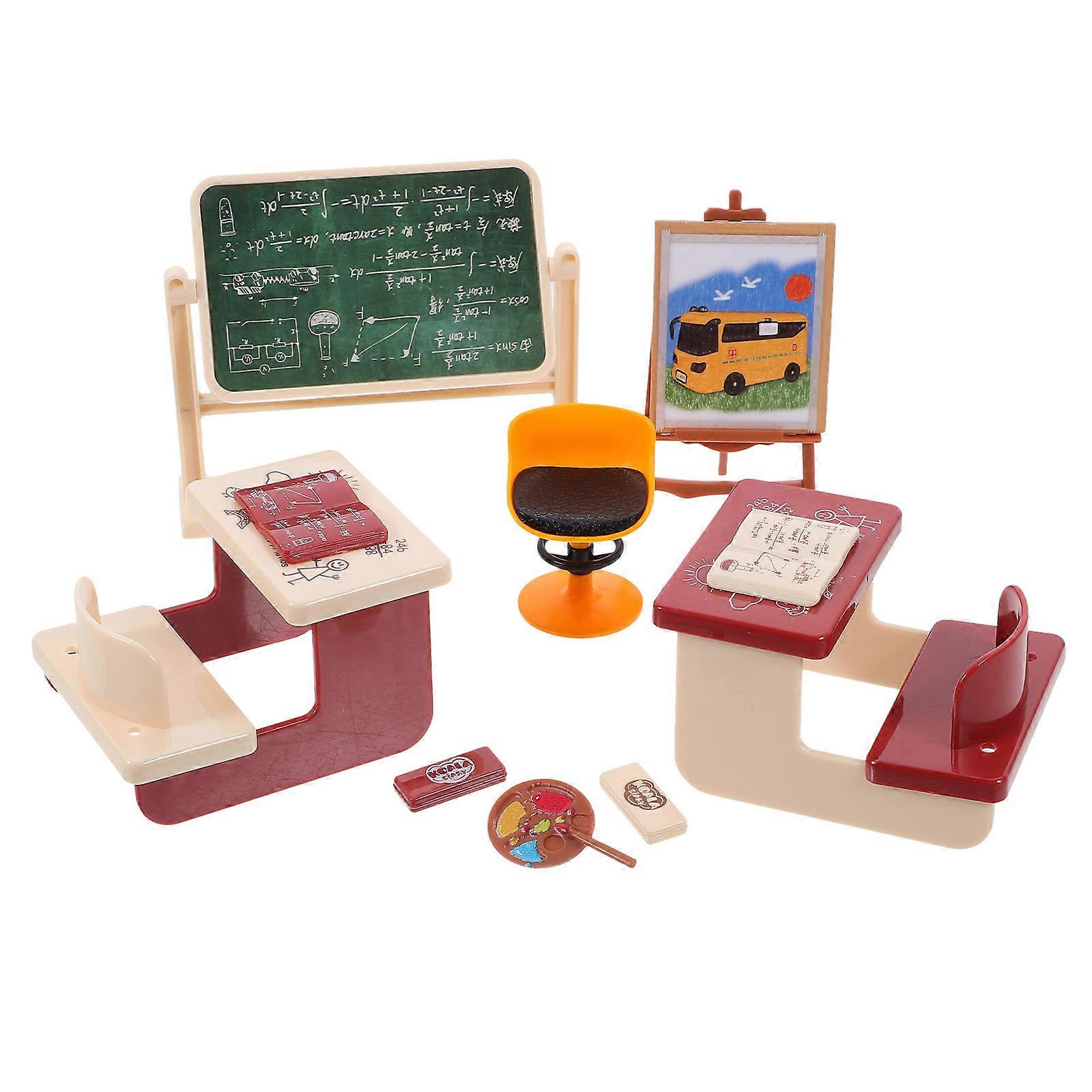 Miniature Classroom Model Set with Realistic Doll Chalkboard Decor for DIY Mini House Projects – Bright Color Accessories