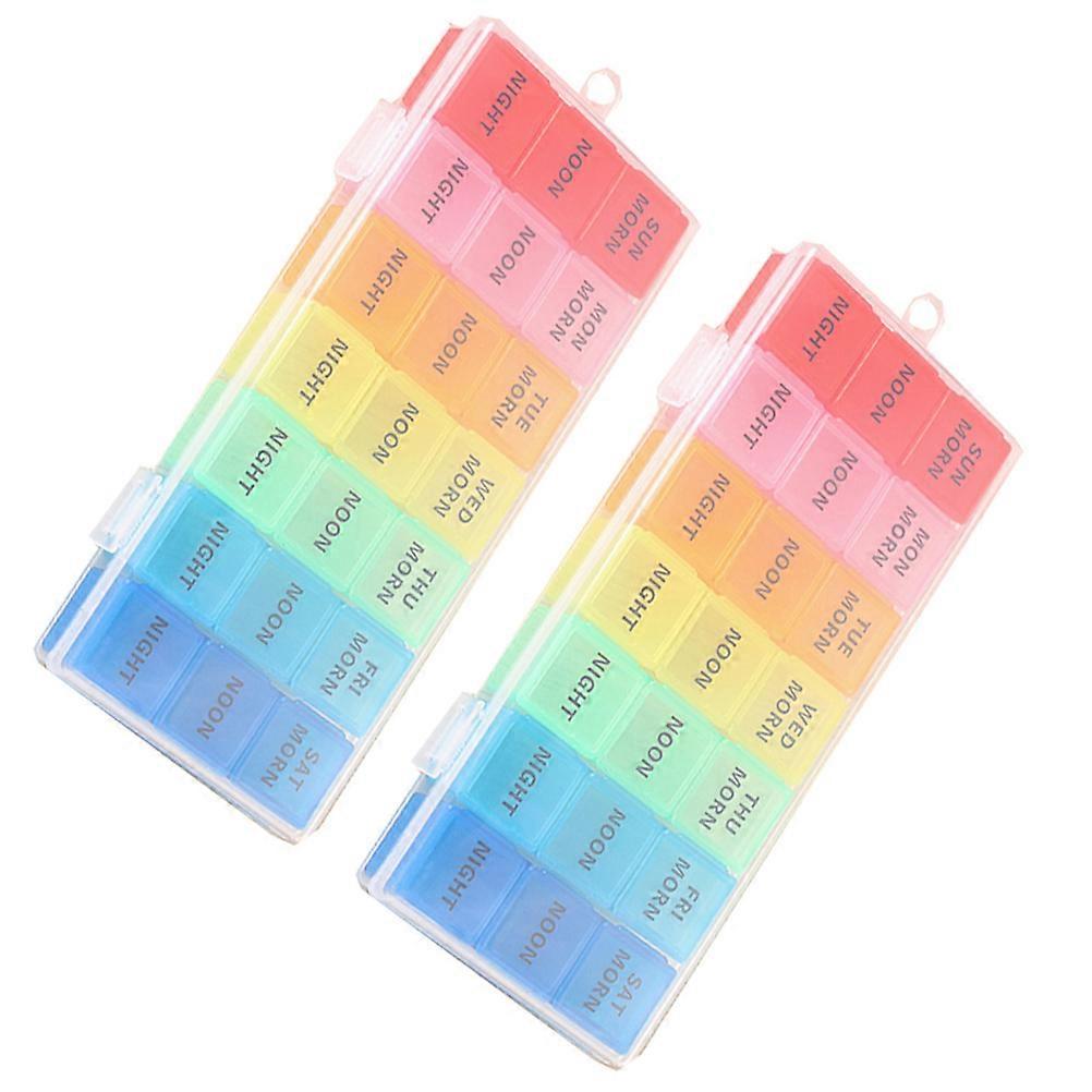 Compact Pill Case Daily Use 2 Pcs Detachable Medicine Chest 7 Days 21 Compartments English Printed Storage