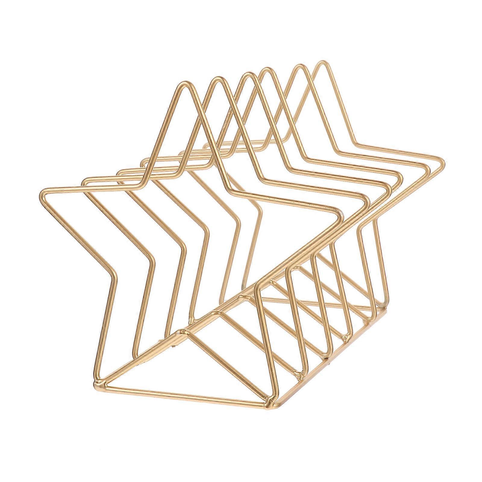 Office Storage Rack Tabletop Book Stand Golden Color Star Shape 10.4×7.3×7.3in 1Set