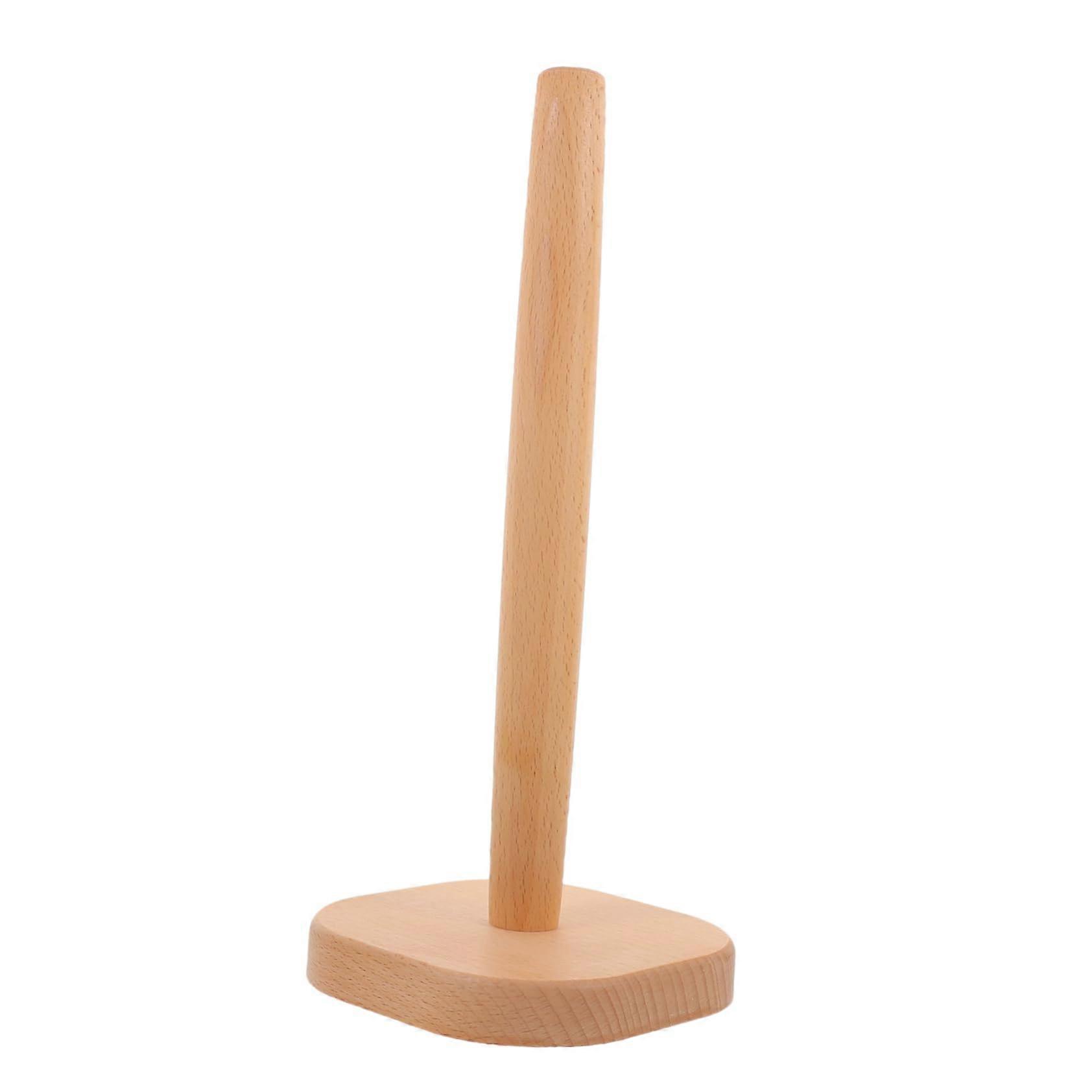 Wooden Paper Towel Holder for Kitchen, Countertop Towel Stand, Roll Paper Organizer, Durable Rustic Design