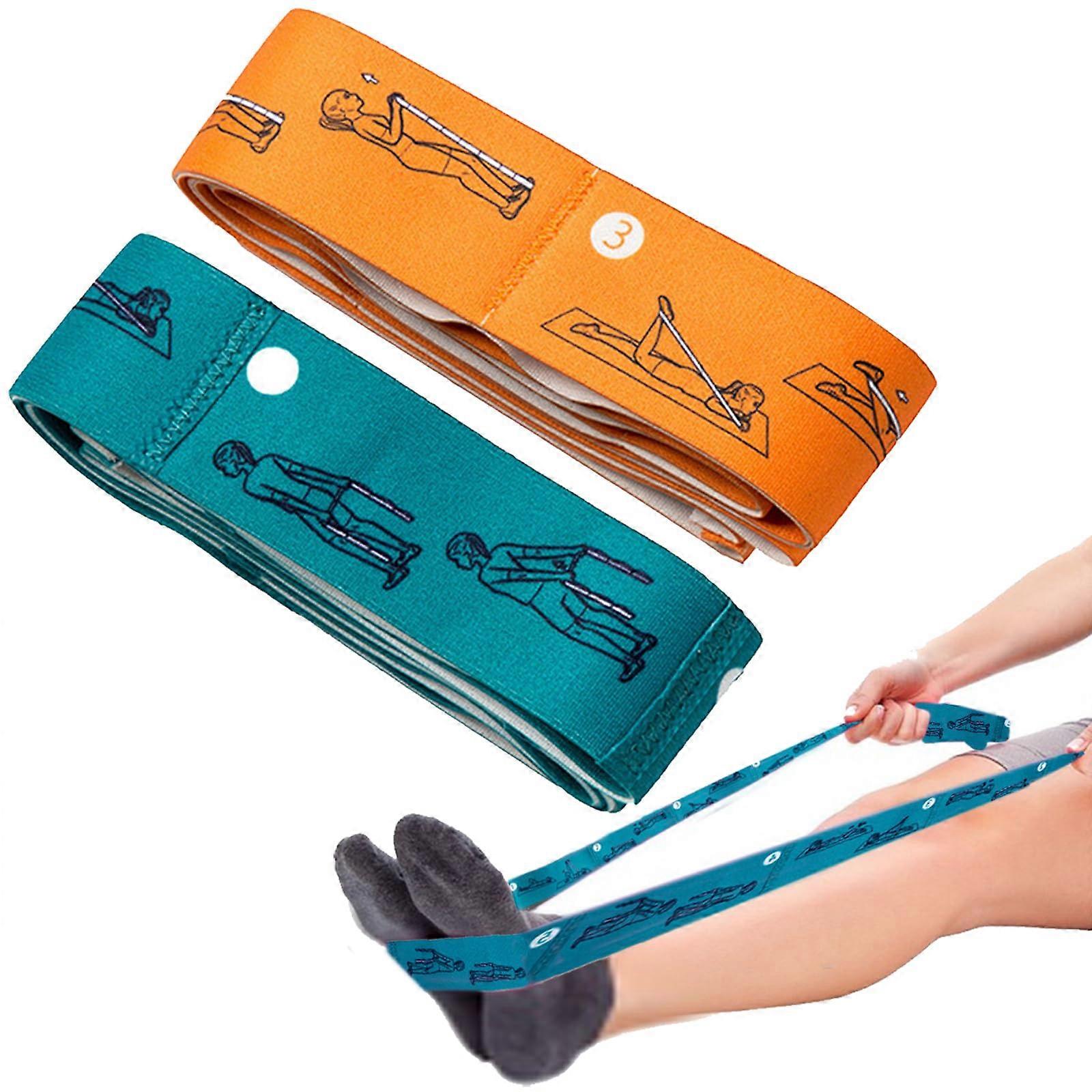 Yoga Stretch Strap Pack of 2, Highly Elastic Exercise Band with 8 Loops for Stretching, Pilates, Gymnastics, and Physiotherapy