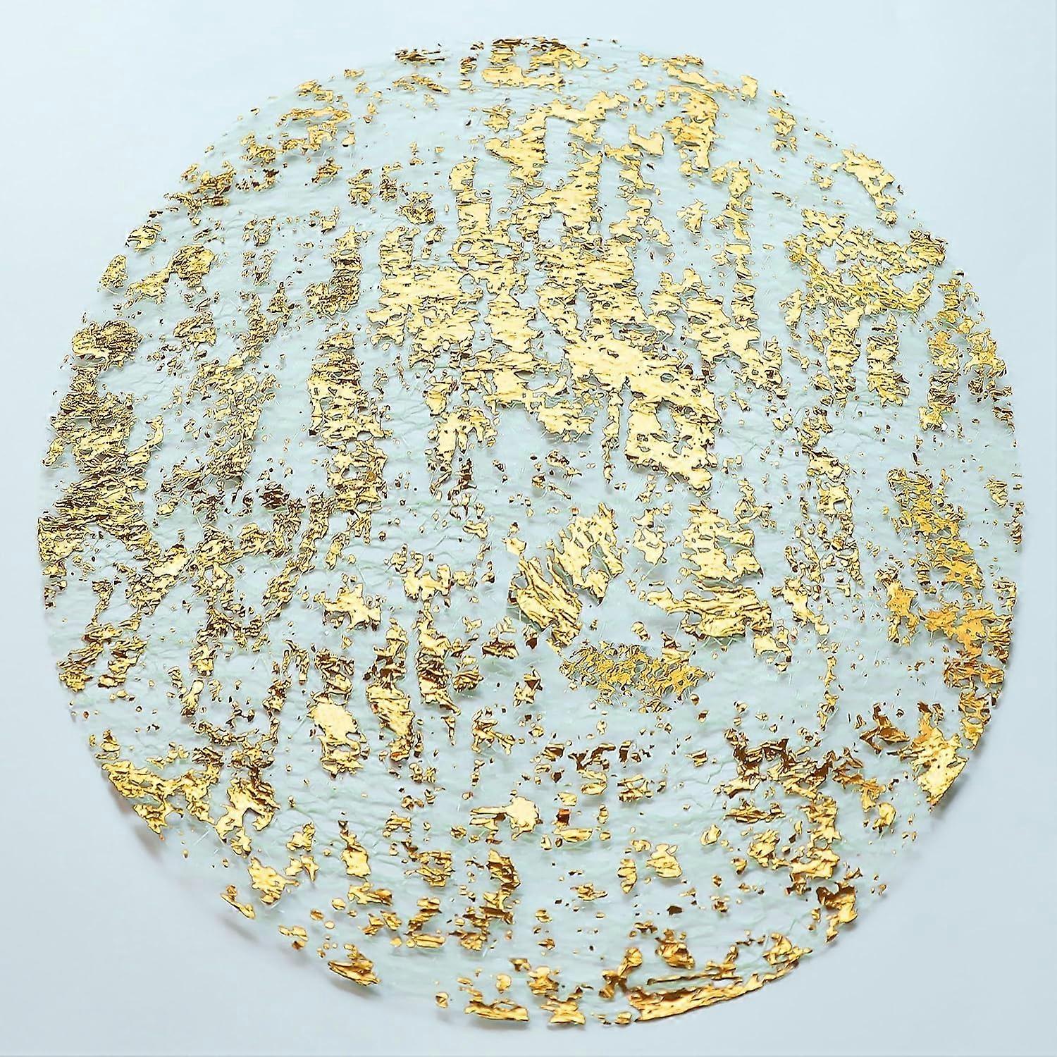 Gold Place Mats - 12 Round Gold Foil Mesh Placemats, Elegant Heat Resistant Table Mats for Family Dinners and Parties